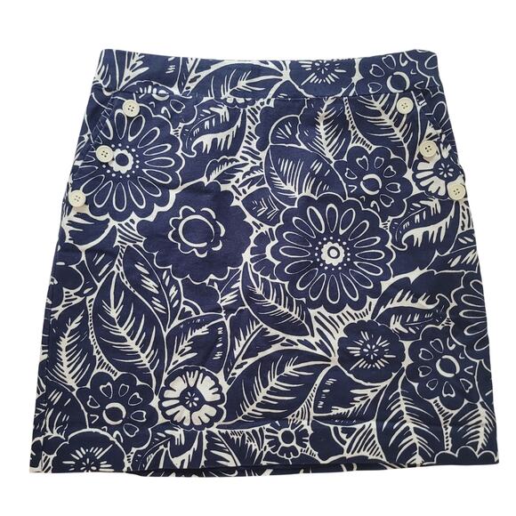 Talbots Size 8 Navy White Floral Print Button Detail Mini Skirt Resort Preppy - Picture 1 of 6